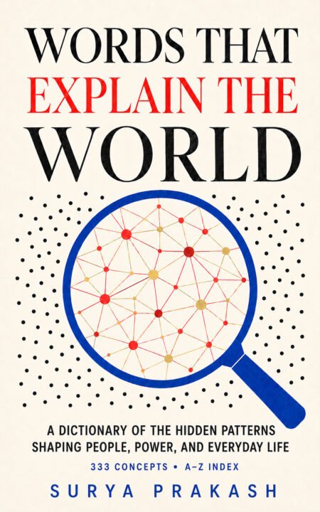 Book cover of Words That Explain the World by Surya Prakash, a dictionary of 333 concepts explaining hidden patterns in people, power and everyday life